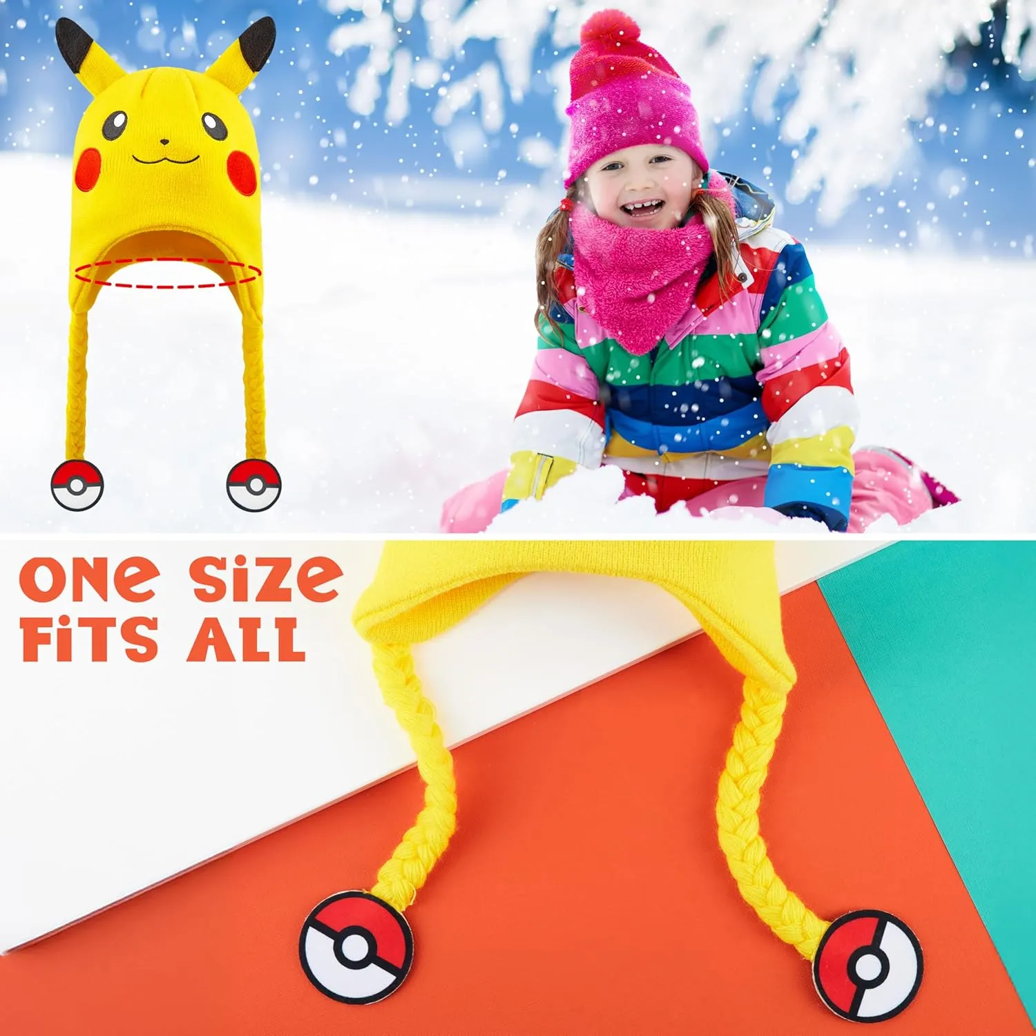 Pokemon Kids Beanie Hat, Cozy Knitted Winter Hats One Size - Gifts for Kids