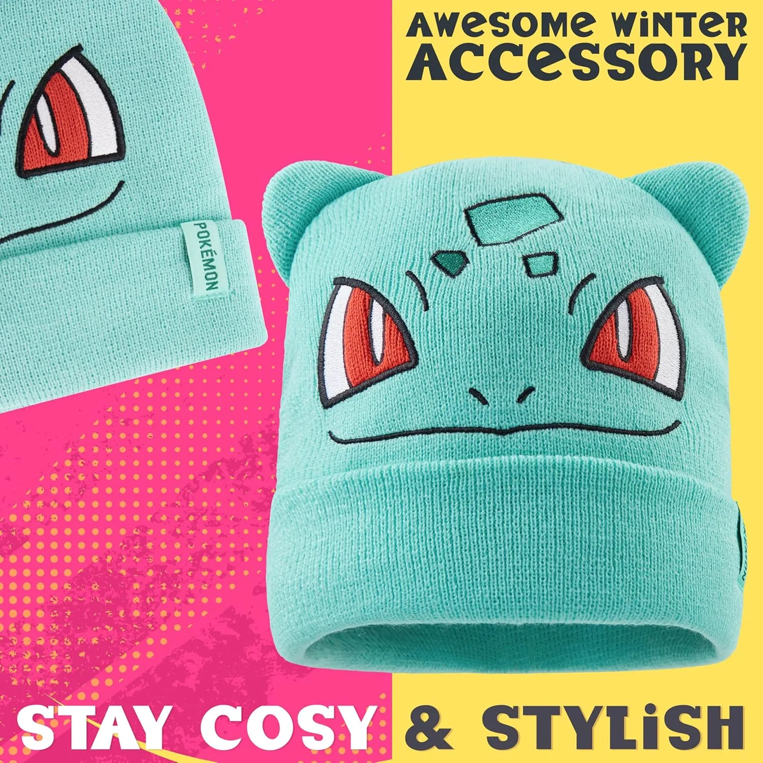 Pokemon Kids Beanie Hat, Cozy Knitted Winter Hats One Size - Gifts for Kids
