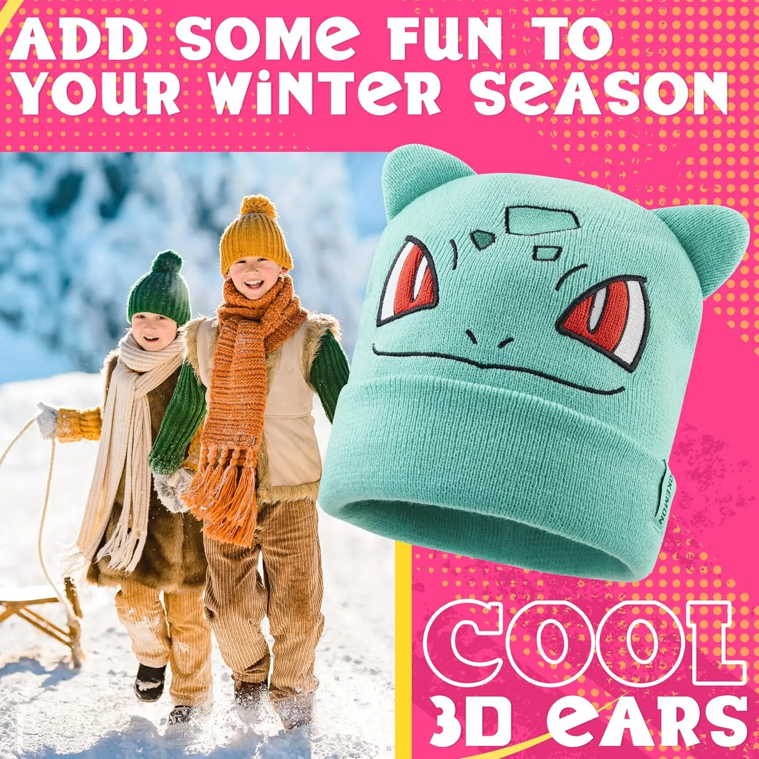 Pokemon Kids Beanie Hat, Cozy Knitted Winter Hats One Size - Gifts for Kids