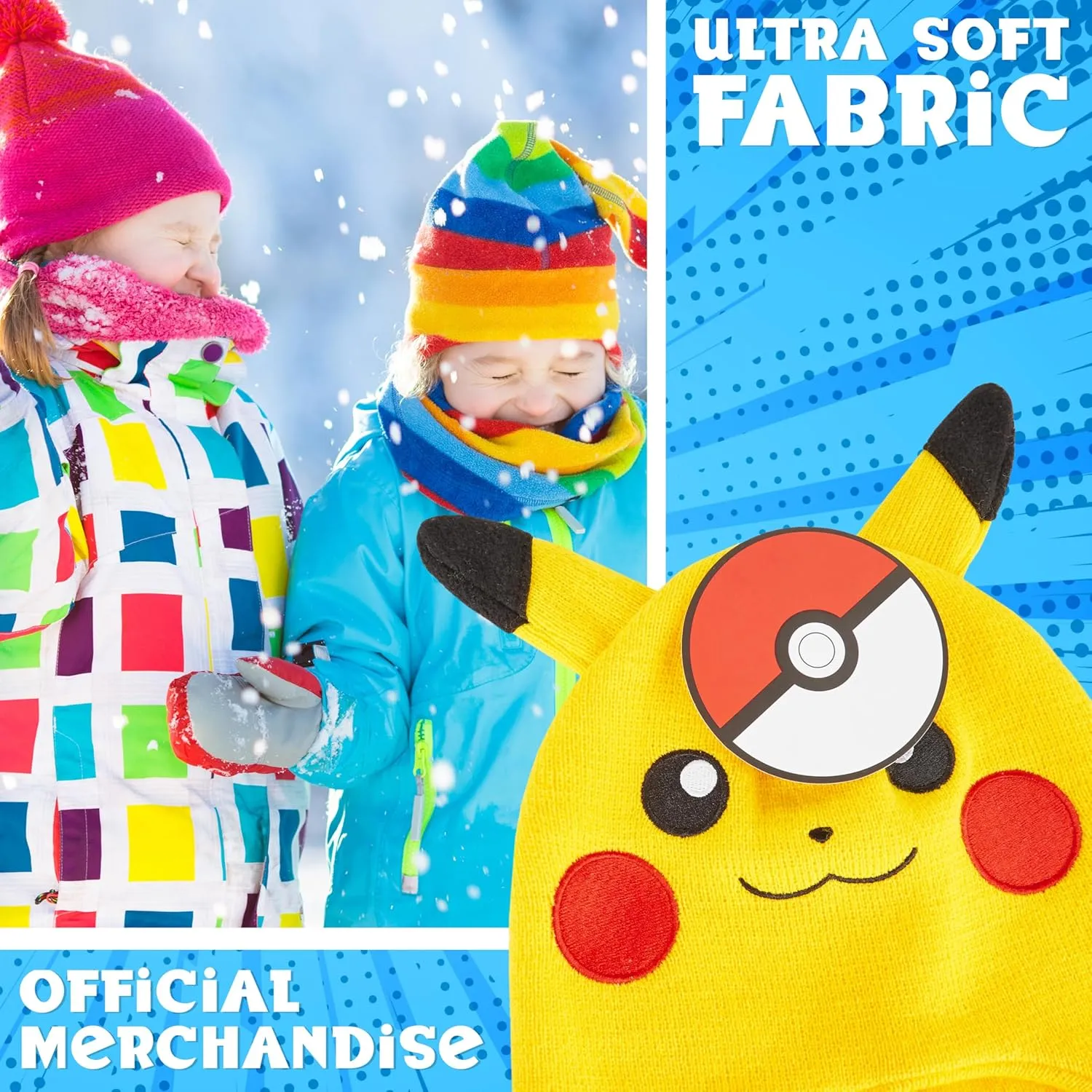 Pokemon Kids Beanie Hat, Cozy Knitted Winter Hats One Size - Gifts for Kids