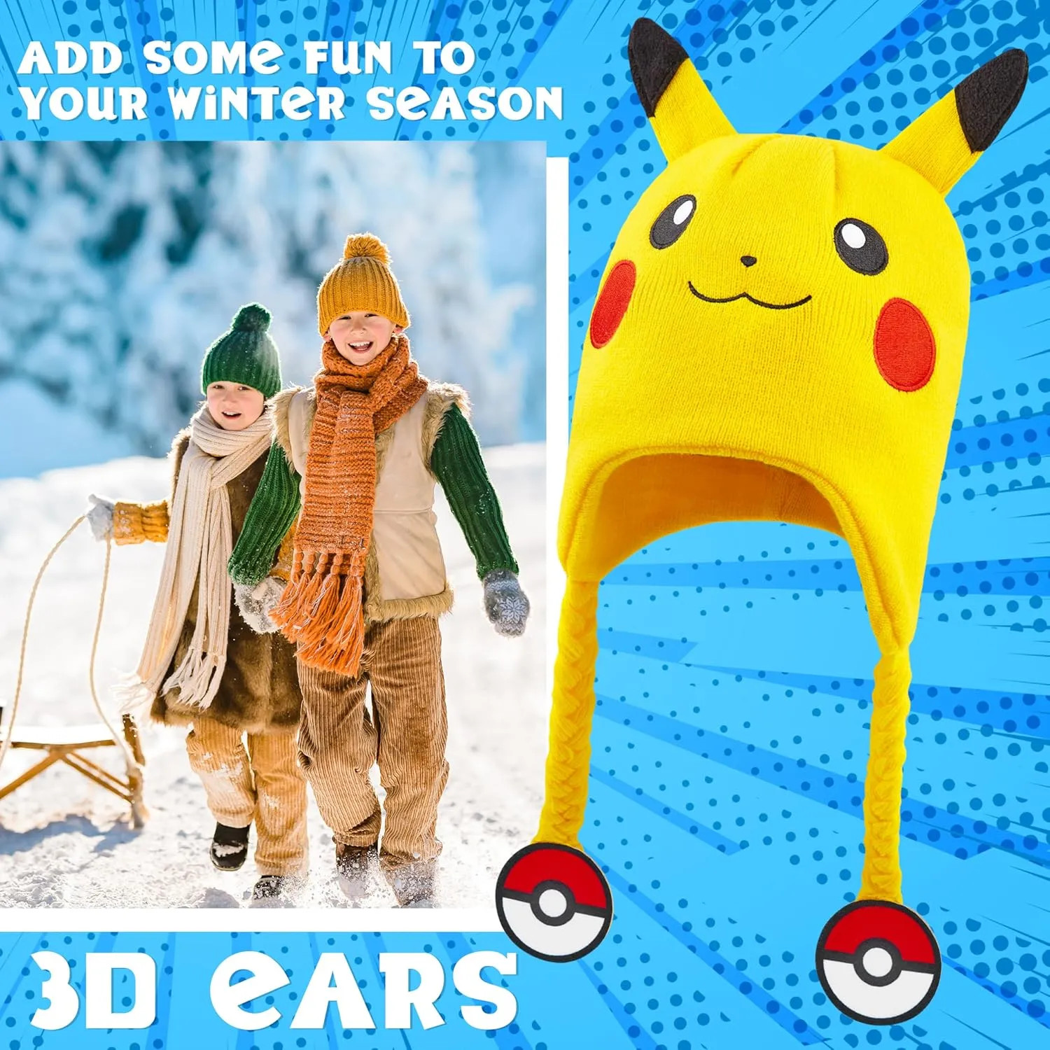 Pokemon Kids Beanie Hat, Cozy Knitted Winter Hats One Size - Gifts for Kids