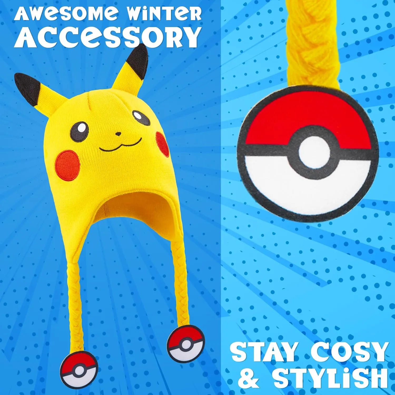 Pokemon Kids Beanie Hat, Cozy Knitted Winter Hats One Size - Gifts for Kids