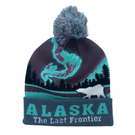 Polar Bear Northern Lights Alaska Knit Pom Beanie