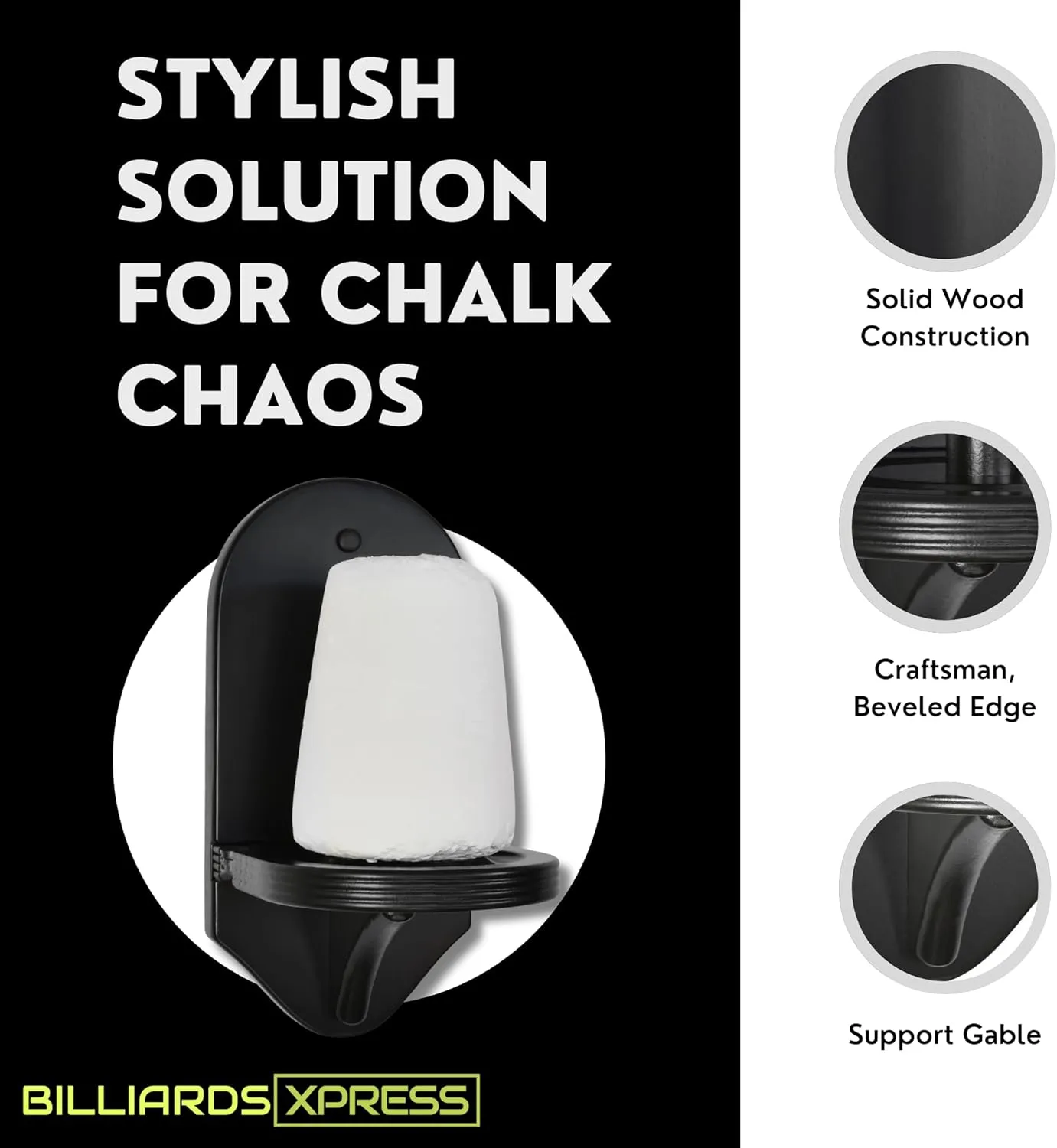 Pool Hand Chalk Holder - Elegant Cone Chalk Holder - Extra-Sturdy Pool Chalk Holder - Wall Mounted Pool Table Chalk Holder with Beveled Edge and Hardware - Pool Table Accessories
