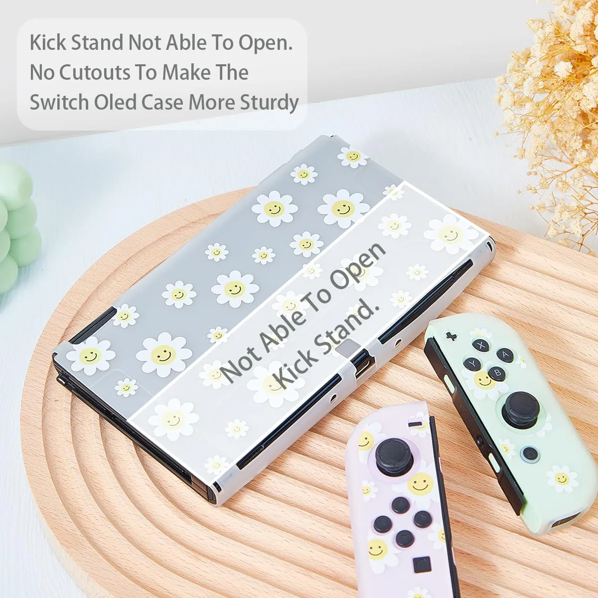 Protective Case for Switch OLED, Silicone Cover Shell Compatible with Nintendo Switch OLED Dockable Case Cozy Accessory Full Protection for Controller & Joy con-White Daisy Floral
