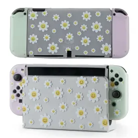 Protective Case for Switch OLED, Silicone Cover Shell Compatible with Nintendo Switch OLED Dockable Case Cozy Accessory Full Protection for Controller & Joy con-White Daisy Floral
