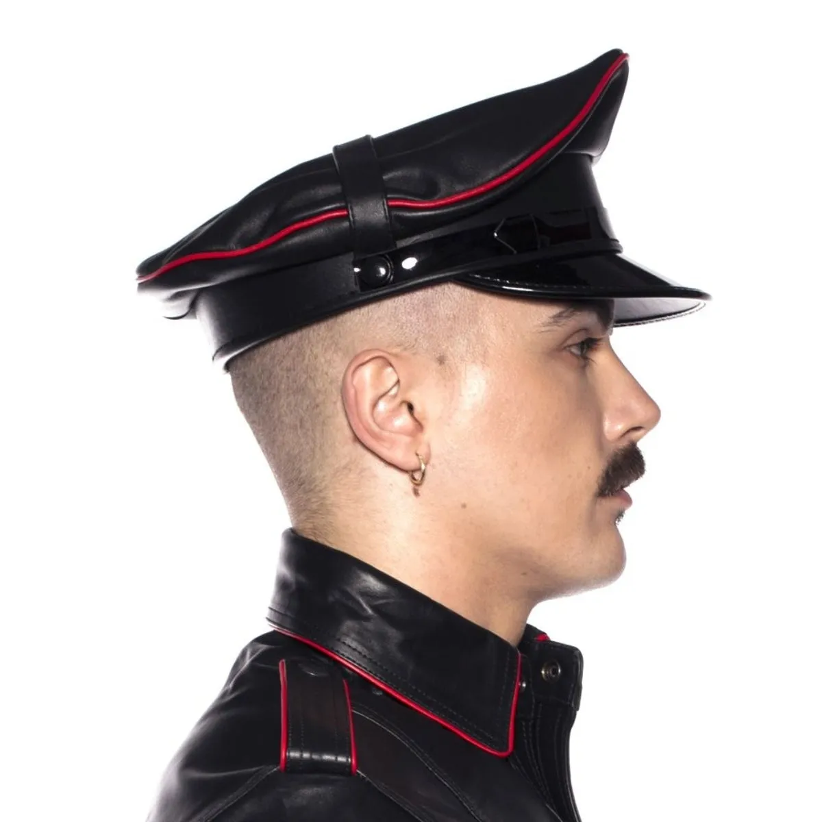 Prowler RED Leather Military Cap Black Red