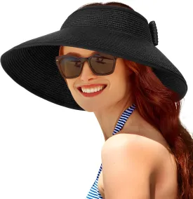 Sun Visor Hats for Women, Summer Packable Straw Beach Hat UV Protection 2025, Women's Ponytail Hat, Foldable Travel