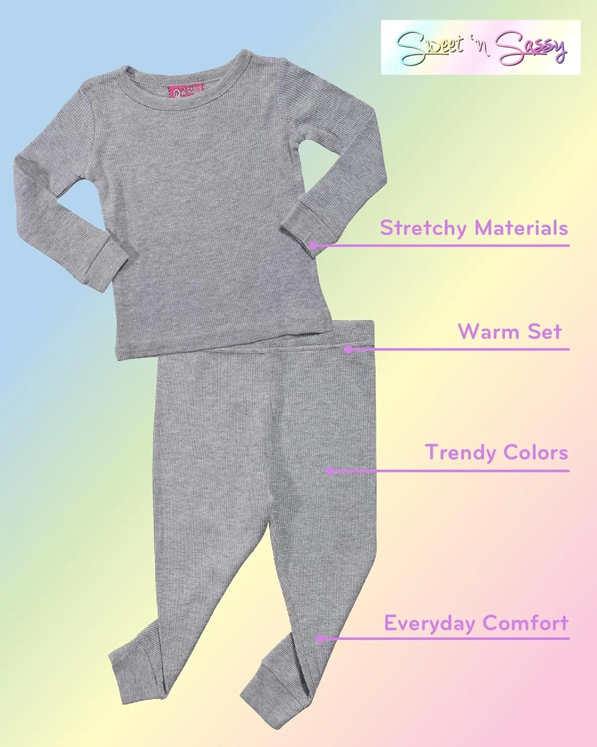 Sweet & Sassy Infant & Toddler Girls' 4-Piece Thermal Underwear Set