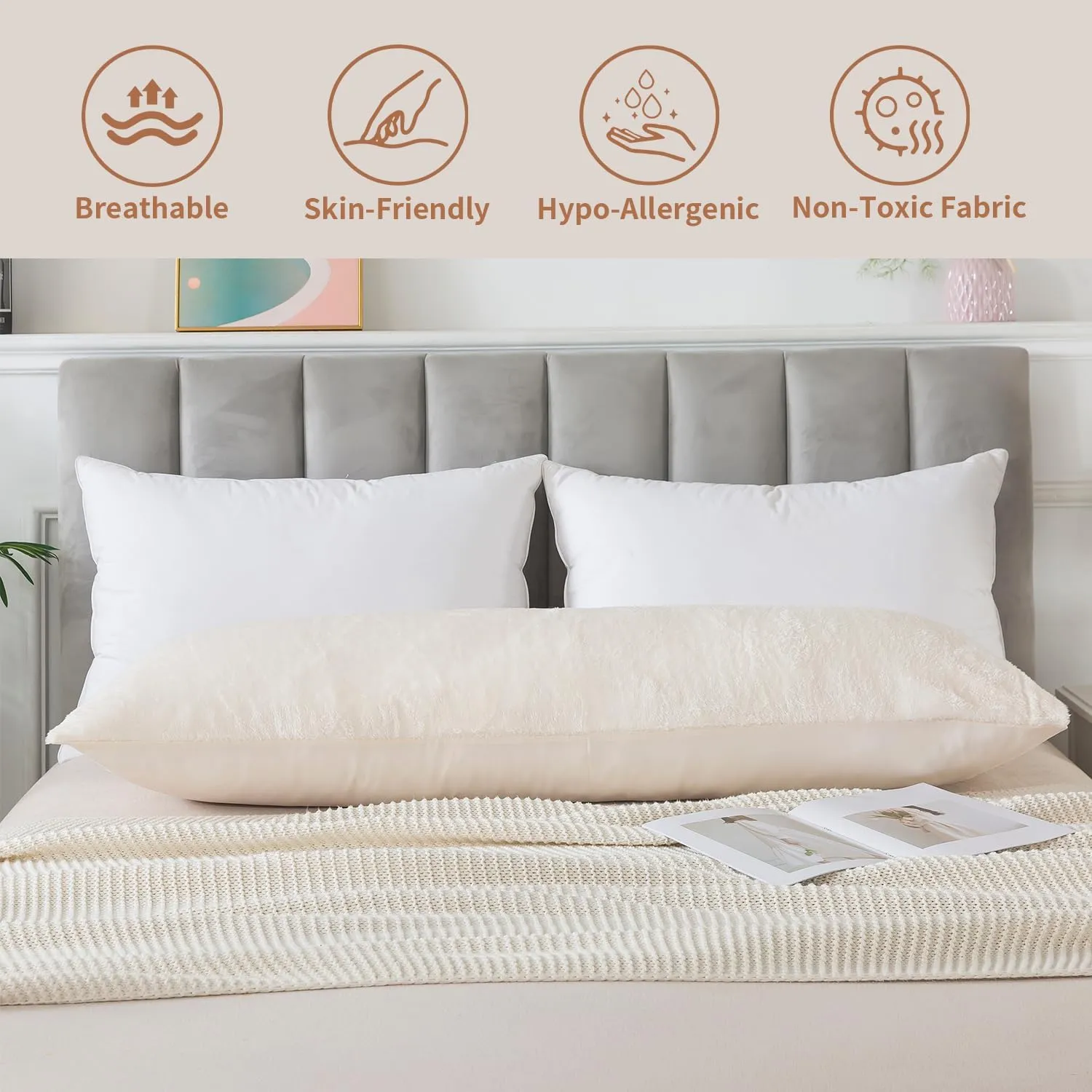 WhatsBedding Memory Foam Body Pillow with Plush Fuzzy Cover, Full Body Pillow for Adults, Long Pillow for Sleeping, Soft Pillow Fluffy Supportive
