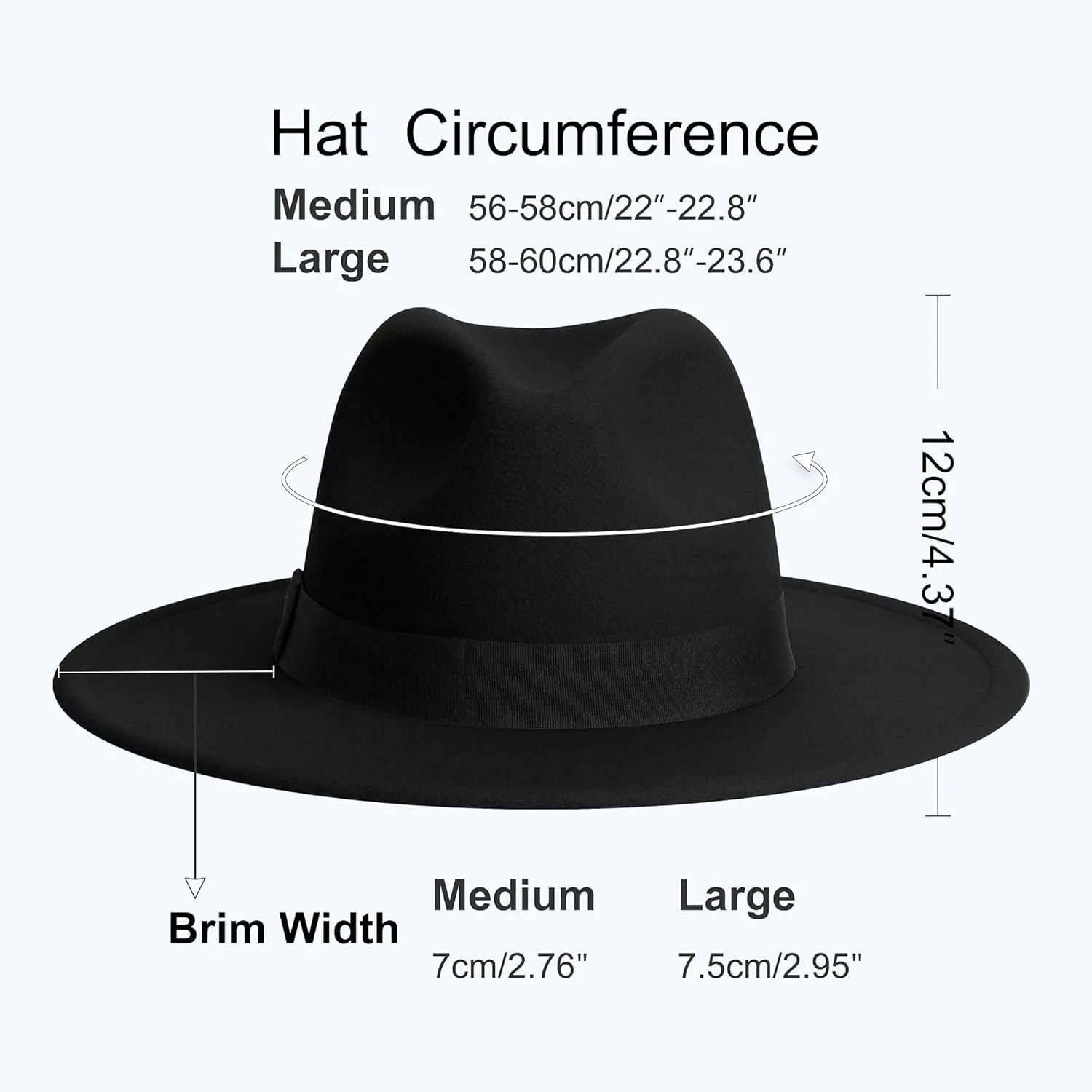Wide Brim Fedora Hats for Women & Men Classic Dress Panama Hat Adjustable Felt Hat with Band