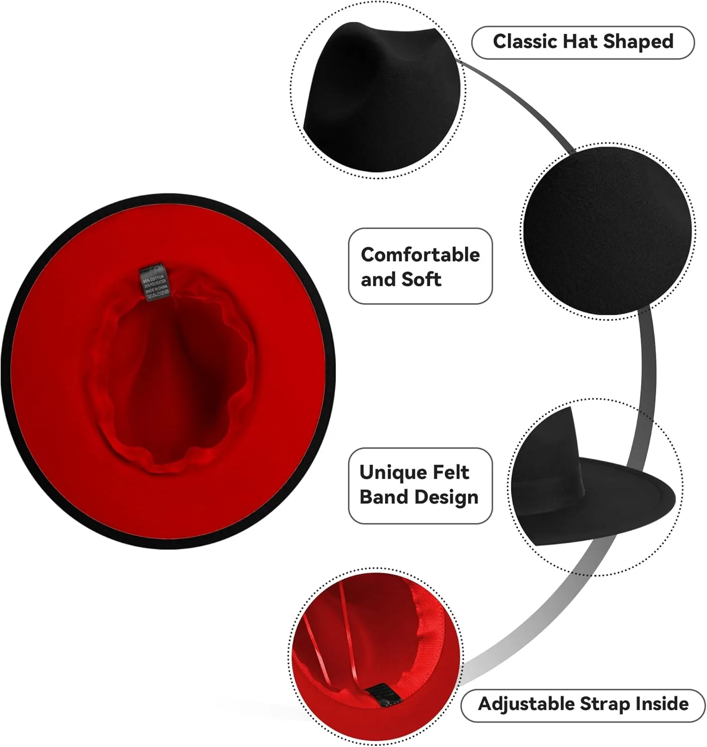 Wide Brim Fedora Hats for Women & Men Classic Dress Panama Hat Adjustable Felt Hat with Band
