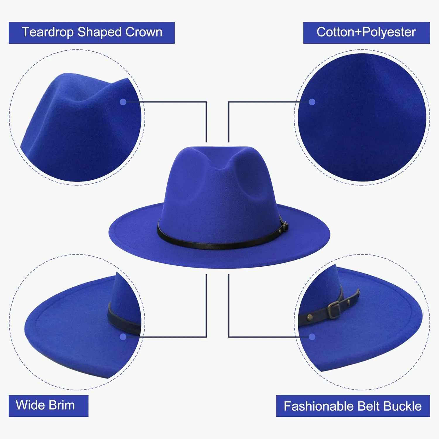 Wide Brim Fedora Hats for Women and Men Classic Felt Panama Hat Men's Two Tone Dress Hat with Belt Buckle