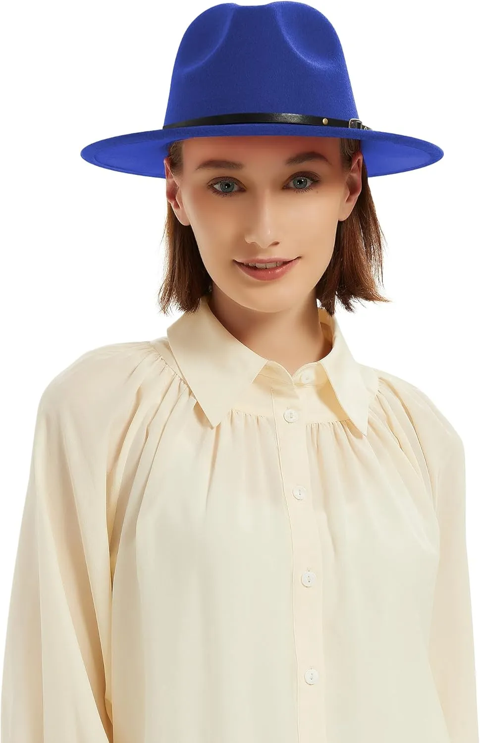 Wide Brim Fedora Hats for Women and Men Classic Felt Panama Hat Men's Two Tone Dress Hat with Belt Buckle