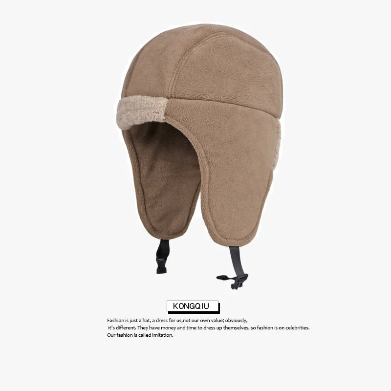 Winter thickened thunderbolt cap simple light board riding cap warm ear protection cap men and women against cold pilot cap