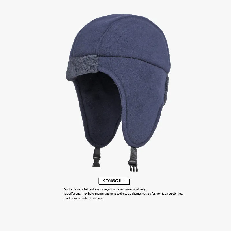 Winter thickened thunderbolt cap simple light board riding cap warm ear protection cap men and women against cold pilot cap