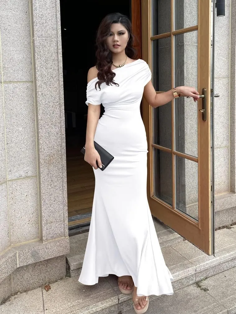 YMDUCH Women's Elegant Sleeveless Off Shoulder Bodycon Long Formal Party Evening Dress