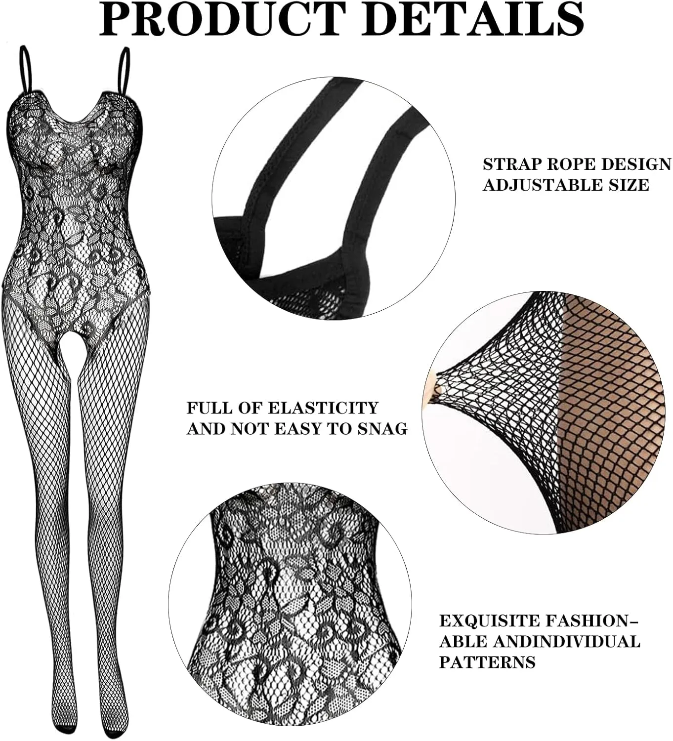 YumSur 4Pack Women Fishnet Bodysuits Stockings Sleepwear Lingerie Mesh