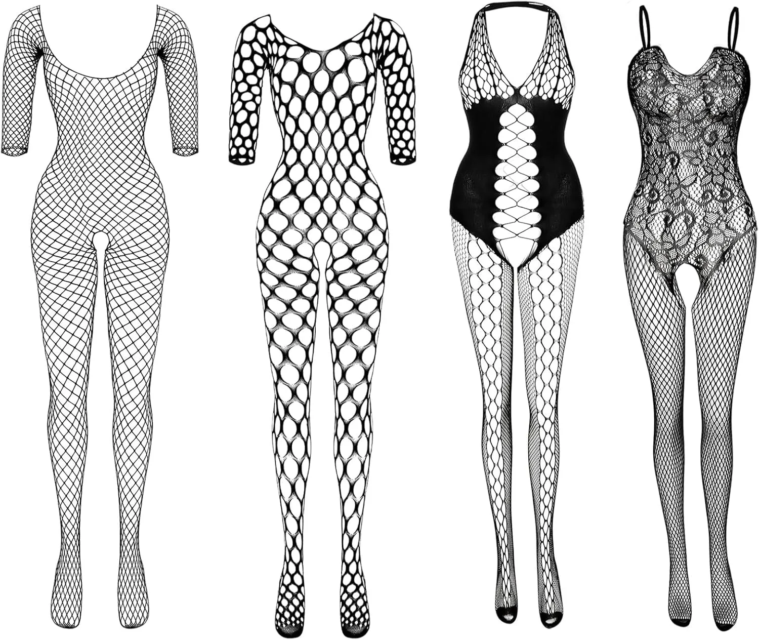 YumSur 4Pack Women Fishnet Bodysuits Stockings Sleepwear Lingerie Mesh
