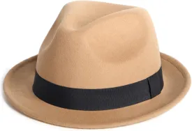 Zylioo Multi Size Felt Trilby Hats,Adjustable Size Warm Fedora Hat,Unisex Manhattan Hat,Short Brim Cuban Hat with Ribbon