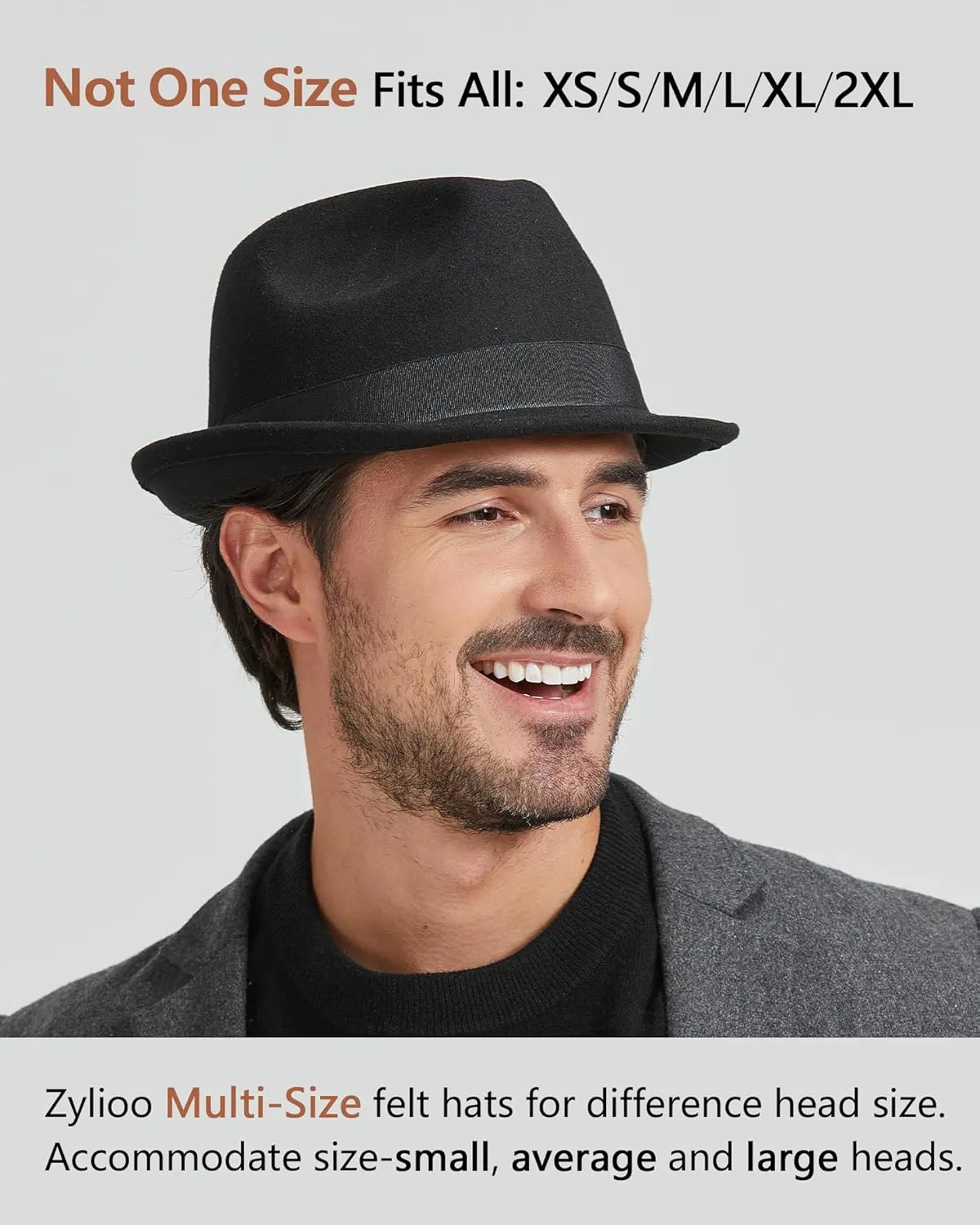 Zylioo Multi Size Felt Trilby Hats,Adjustable Size Warm Fedora Hat,Unisex Manhattan Hat,Short Brim Cuban Hat with Ribbon